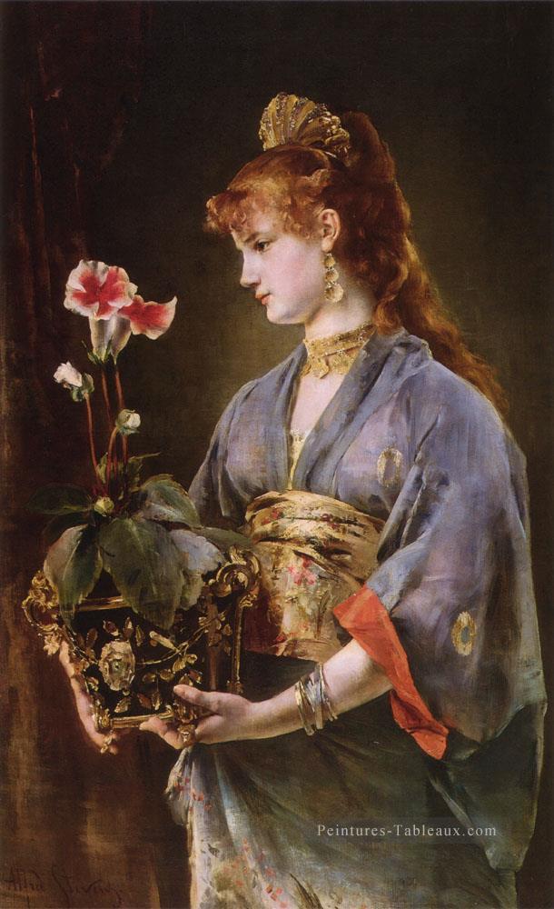 Portrait d’une Femme dame Peintre belge Alfred Stevens Peintures à l'huile